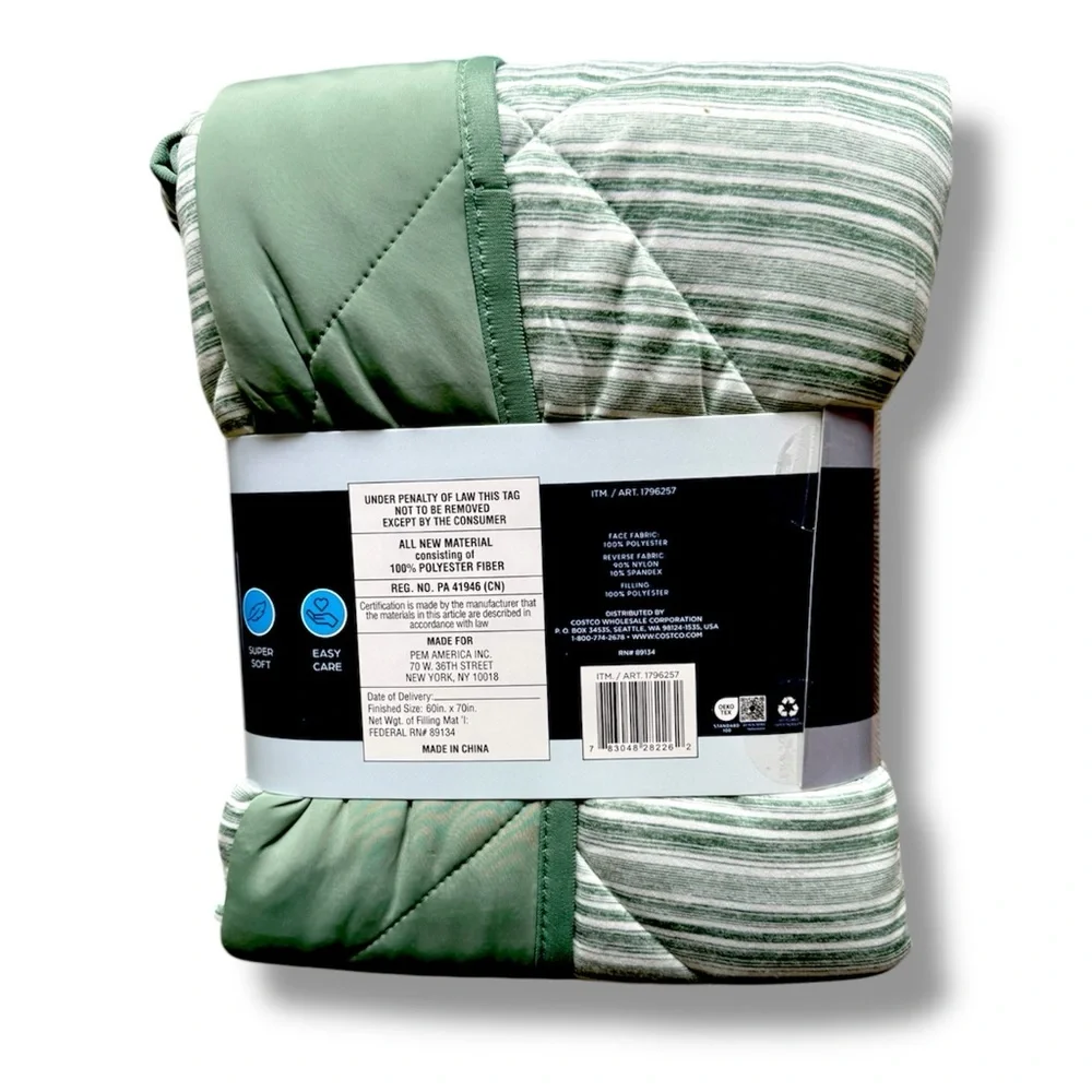 Striped Green Quilted Cooling Throw 60”x70”